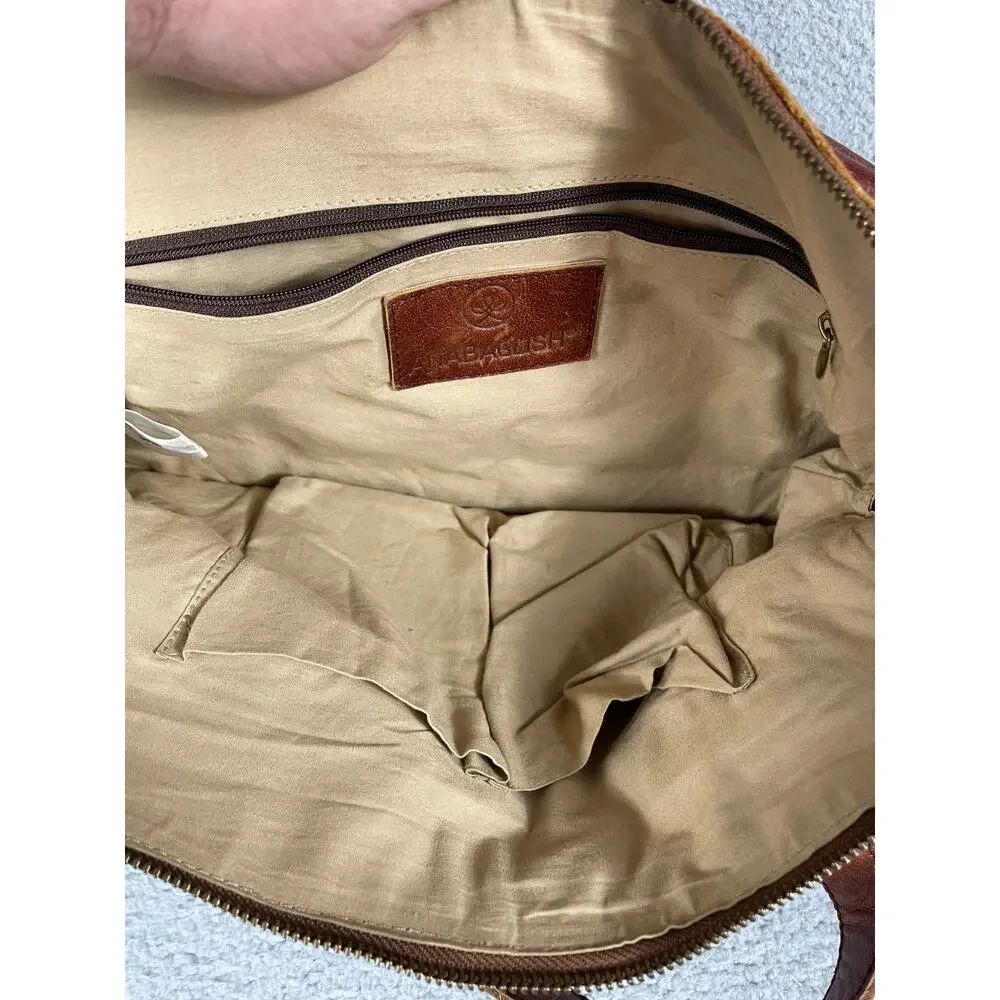 Anabaglish Womens Large Brown Leather Purse Embroidered Satchel - Picture 5 of 13